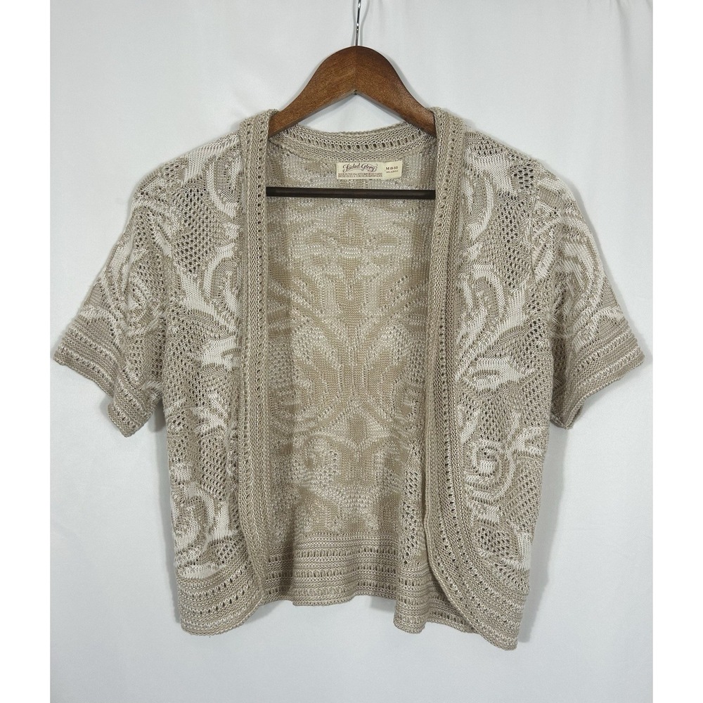 Faded Glory Y2K Coastal Layer Beige Crochet Open Knit Shrug Crop Cardigan Size M